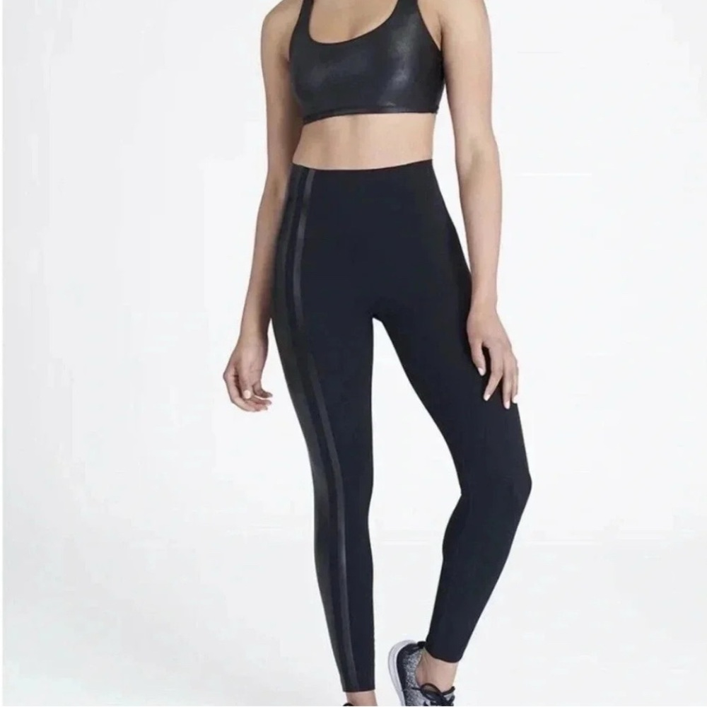 Spanx Black High-Waist Active Leggings with Side Stripe